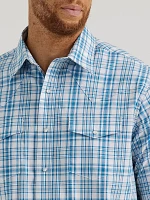 Men's Wrinkle Resist Short Sleeve Western Snap Plaid Shirt Bass Blue