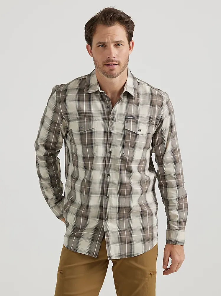 Wrangler Men's Utility Plaid Outdoor Shirt Khaki
