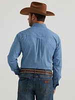 Wrangler® George Strait™ Long Sleeve Button Down One Pocket Shirt Stony Blue Chain