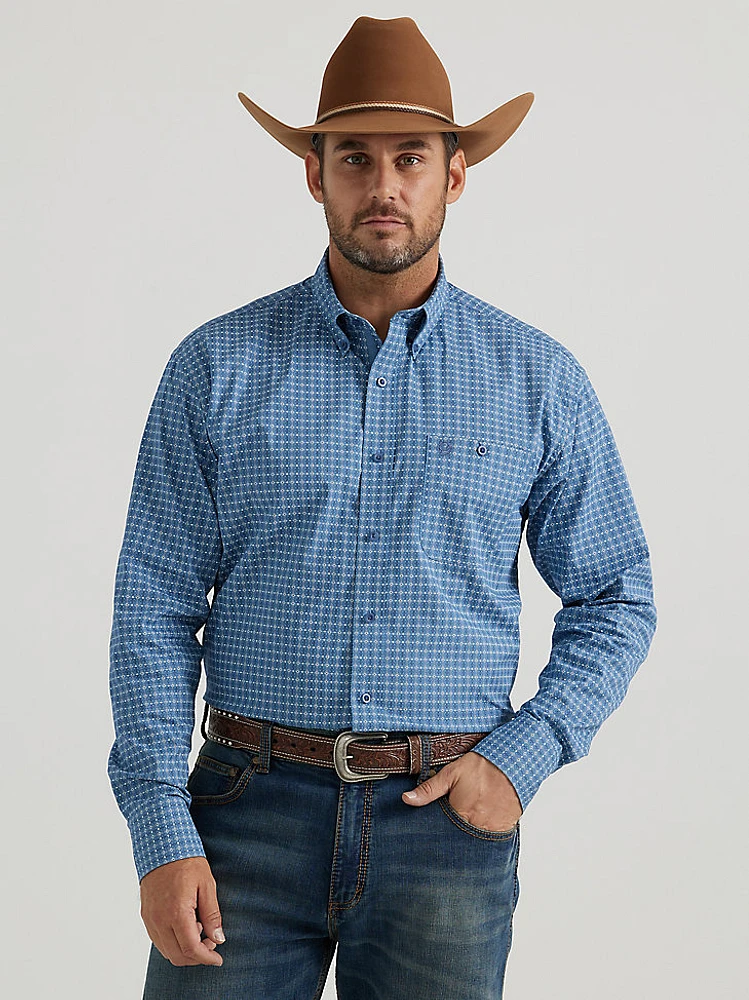 Wrangler® George Strait™ Long Sleeve Button Down One Pocket Shirt Stony Blue Chain