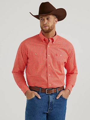 Wrangler® George Strait™ Long Sleeve Button Down Two Pocket Shirt Fiesta Red Cross