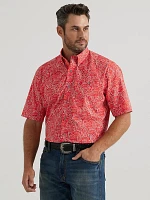 Men's George Strait Short Sleeve One Pocket Button Down Shirt Fiesta Red Paisley