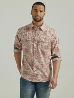 Men's Wrangler Retro Premium Western Snap Print Shirt Peach Paisley