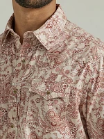 Men's Wrangler Retro Premium Western Snap Print Shirt Peach Paisley