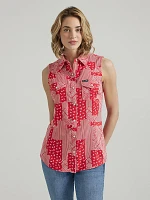 Women's Wrangler Retro® Sleeveless Print Western Snap Top Cherry Red