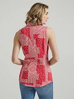 Women's Wrangler Retro® Sleeveless Print Western Snap Top Cherry Red