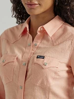 Women's Wrangler Retro® Long Sleeve Solid Western Snap Shirt Peach