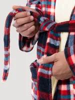 Plaid Flannel Sherpa Lined Robe in Red