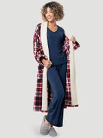 Plaid Flannel Sherpa Lined Robe in Red