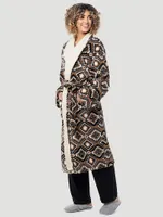 Flannel Printed Sherpa Lined Robe:Tan:One Size