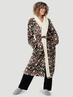 Flannel Printed Sherpa Lined Robe:Tan:One Size