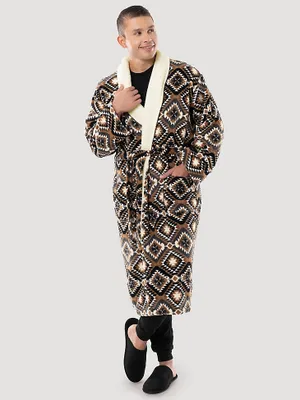 Flannel Printed Sherpa Lined Robe:Tan:One Size