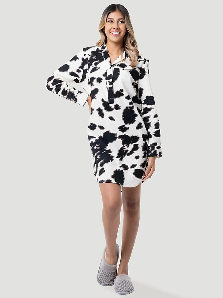 Women's Cow Print Sleep Shirt Black/White