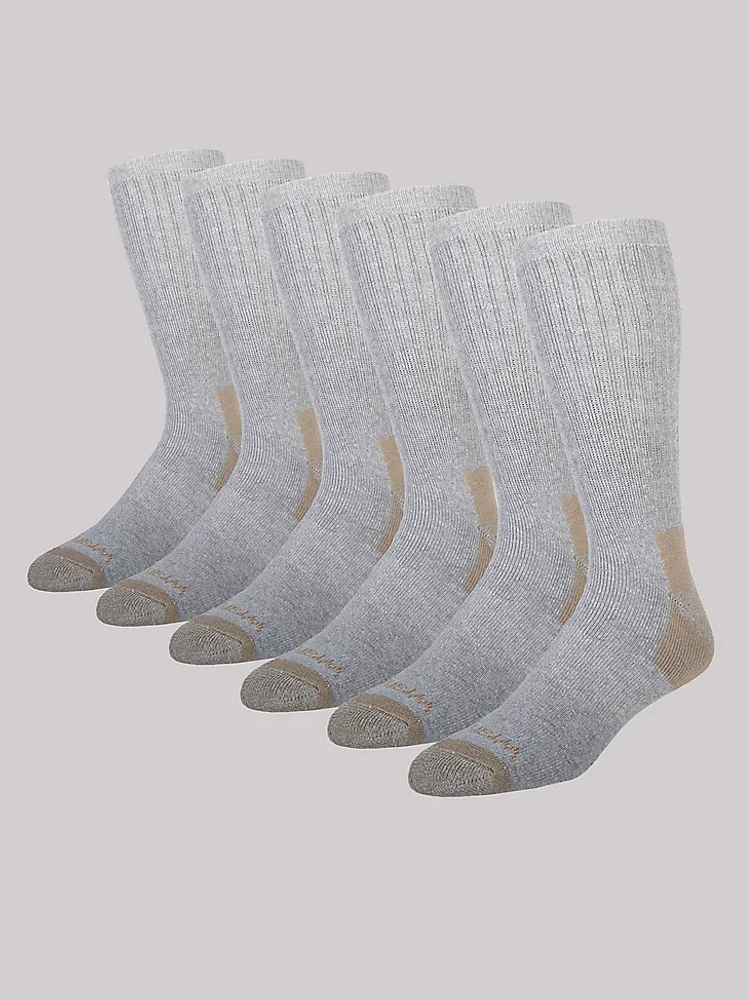 Mens Crew Work Socks 6-pack:Grey:One Size