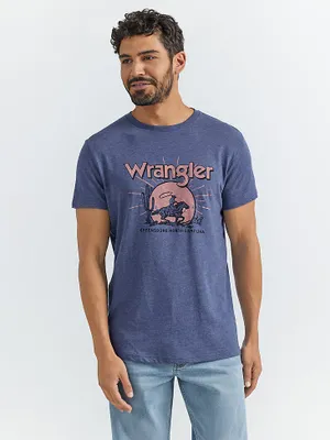 Men's Cowboy Sunset Graphic T-Shirt Denim Blue