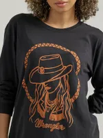 Women's Wrangler Retro Long Sleeve Cowgirl Lasso Graphic Tee Washed Black