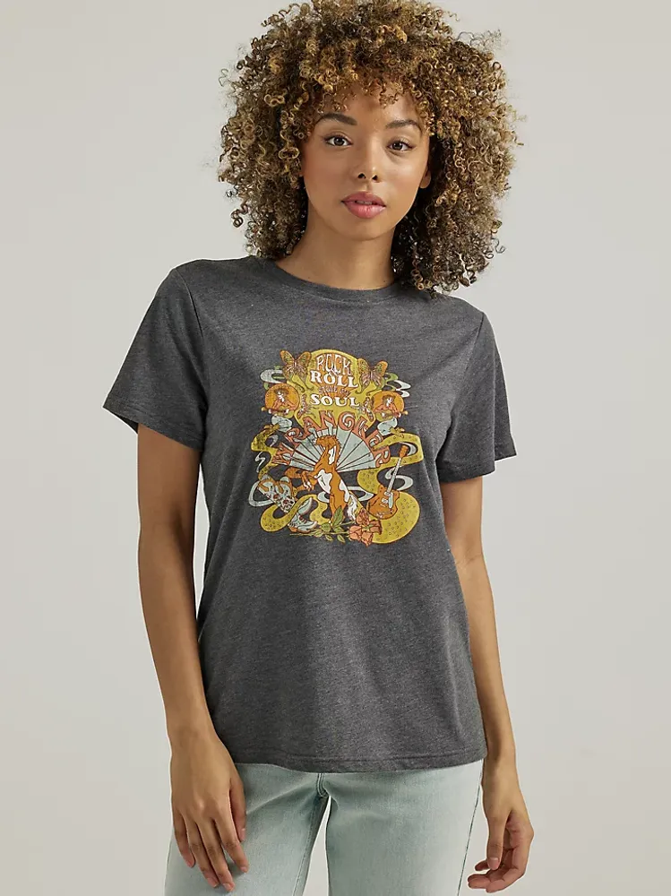 Women's Rock & Roll Lotus Tee Charcoal