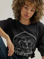 Women's Long Sleeve Watercolor Desert Graphic Tee Washed Black