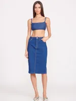 Wrangler + STAUD The Pencil Skirt Dark Rinse