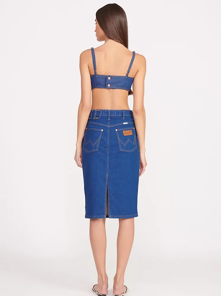 Wrangler + STAUD The Pencil Skirt Dark Rinse