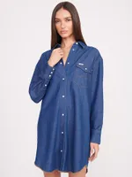 Wrangler + STAUD The Oversized Western Shirt Dark Rinse