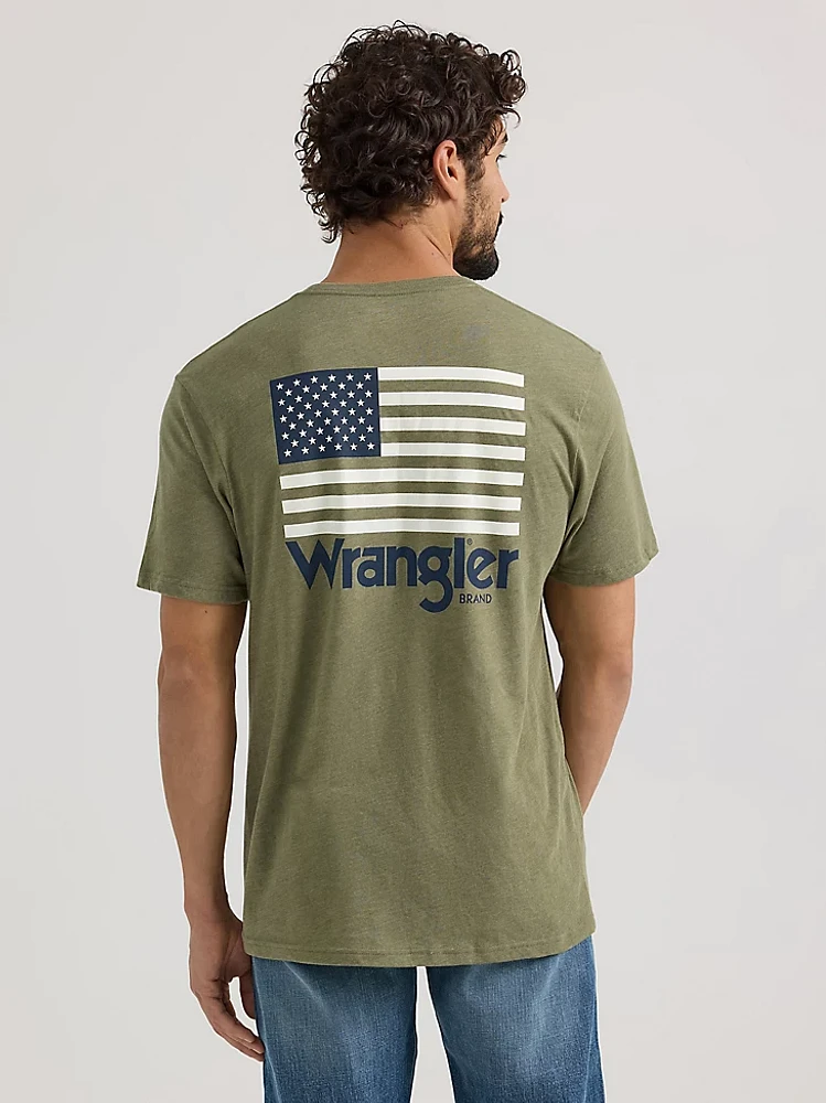 Men's Wrangler Stars and Stripes Flag Graphic T-Shirt Deep Lichen Green