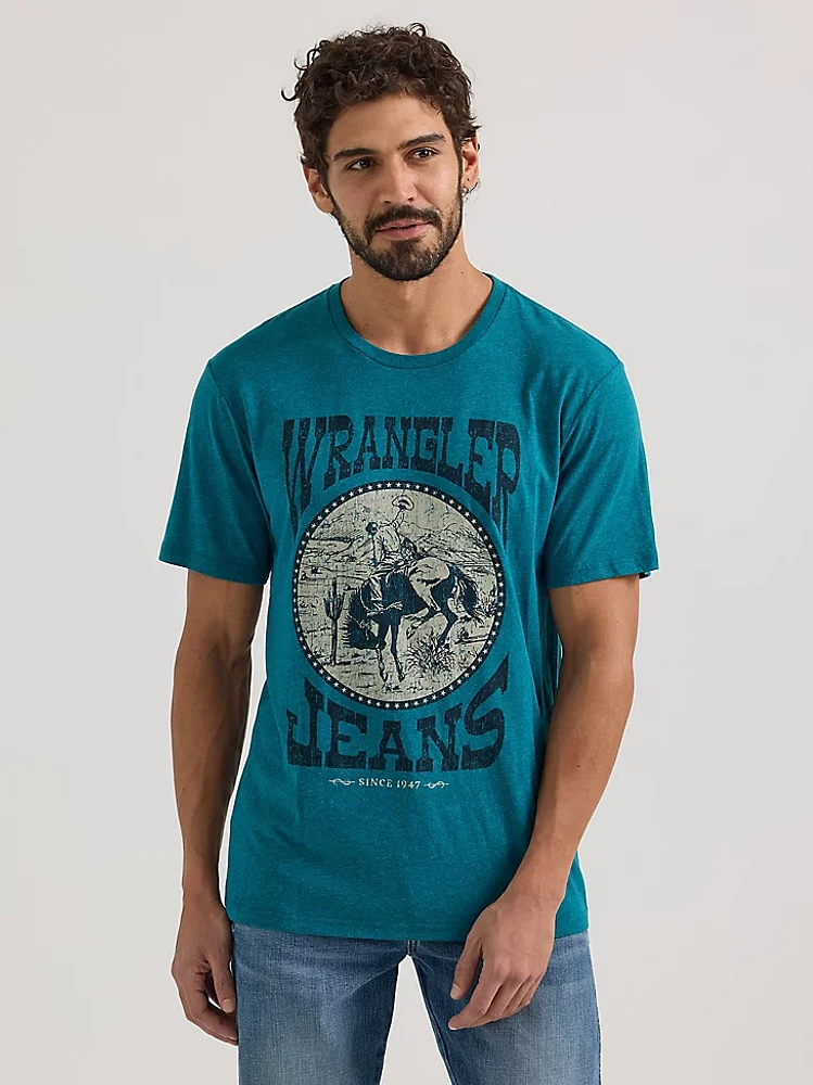 Men's Bucking Horse Graphic T-Shirt Cyan Pepper Heahter