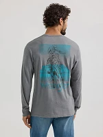 Men's Long Sleeve Cowboy Back Graphic T-Shirt Heather