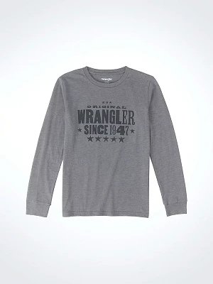 Boy's Long Sleeve 1947 Wrangler Logo Graphic T-Shirt Graphite Heather