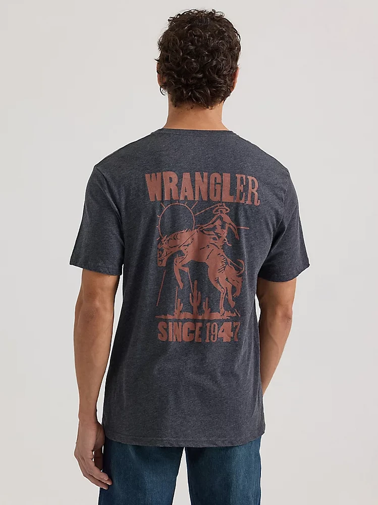 Men's Wrangler Bucking Cowboy Back Graphic T-Shirt Washed Black