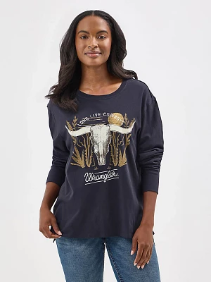 Women's Wrangler Graphic Long Sleeve Relaxed Tee Dark Navy