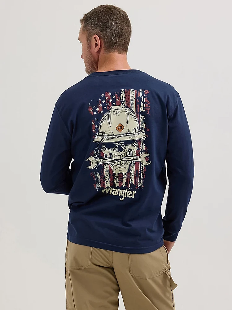 Wrangler® FR Flame Resistant Long Sleeve Back Graphic T-Shirt Navy