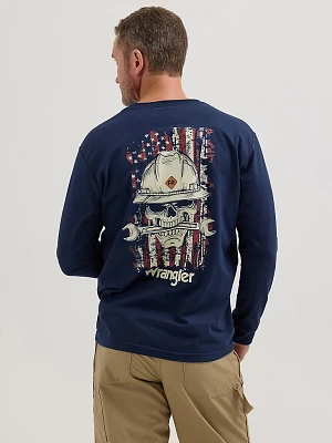 Wrangler® FR Flame Resistant Long Sleeve Back Graphic T-Shirt Navy