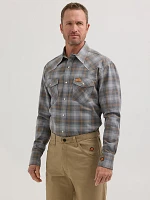 Men's Wrangler® FR Flame Resistant Long Sleeve Western Snap Plaid Shirt Grey/Orange