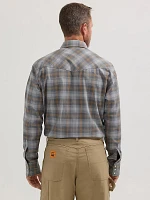 Men's Wrangler® FR Flame Resistant Long Sleeve Western Snap Plaid Shirt Grey/Orange