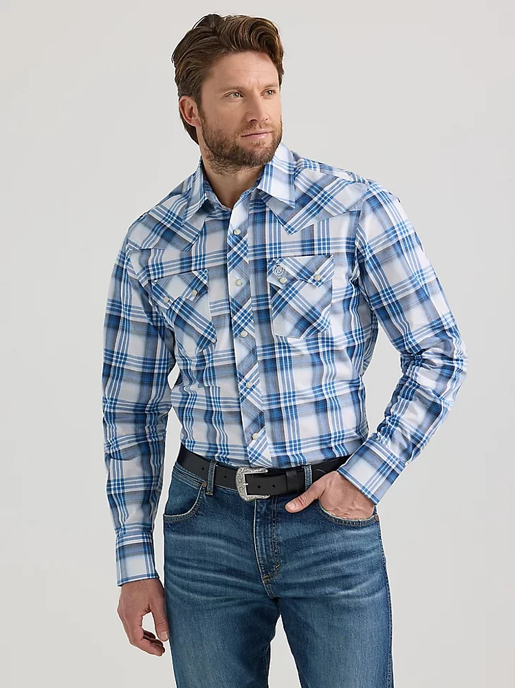 Men's Wrangler Retro® Long Sleeve Sawtooth Snap Pocket Western Shirt Blue Dream