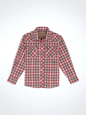 Boy's Wrangler Retro® Western Snap Plaid Shirt with Front Sawtooth Pockets Vermilion Red