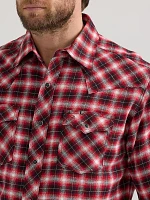 Men's Wrangler Retro® Long Sleeve Flannel Western Snap Plaid Shirt Candy Apple