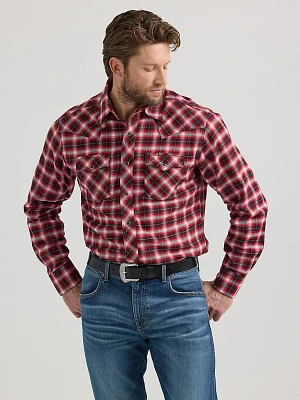 Men's Wrangler Retro® Long Sleeve Flannel Western Snap Plaid Shirt Candy Apple