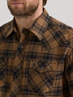 Men's Wrangler Retro® Long Sleeve Flannel Western Snap Plaid Shirt Brown Walnuts