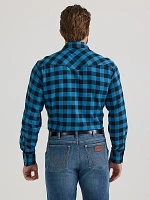 Men's Wrangler Retro® Long Sleeve Flannel Western Snap Plaid Shirt Azure Buffalo