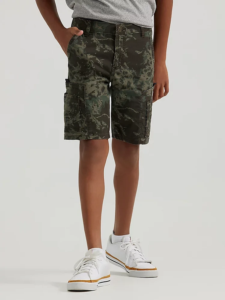 Boy's Gamer Cargo Utility Short Forest Green Camo