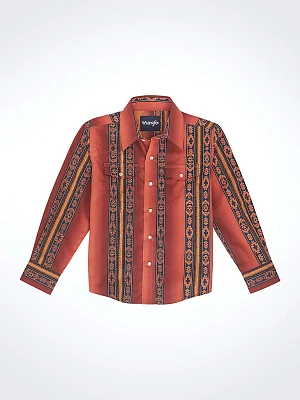 Boy's Checotah Long Sleeve Western Snap Shirt Rusty Orange