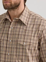 Men's Wrinkle Resist Long Sleeve Western Snap Plaid Shirt Coffee