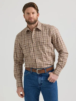 Men's Wrinkle Resist Long Sleeve Western Snap Plaid Shirt Coffee