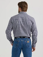 Men's Wrinkle Resist Long Sleeve Western Snap Plaid Shirt Grey Blue