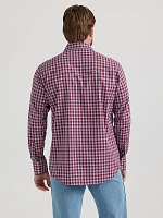 Men's Wrinkle Resist Long Sleeve Western Snap Plaid Shirt Deep Red