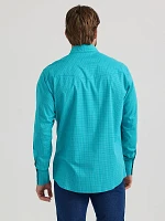 Men's Wrinkle Resist Long Sleeve Western Snap Plaid Shirt Vibrant Turquoise