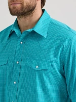 Men's Wrinkle Resist Long Sleeve Western Snap Plaid Shirt Vibrant Turquoise