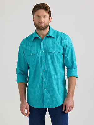 Men's Wrinkle Resist Long Sleeve Western Snap Plaid Shirt Vibrant Turquoise